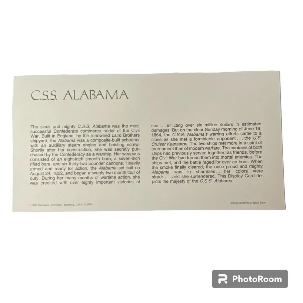 1862 CSS Alabama St Vincent Stamp Basil Smith Print Issued 1982 Ship Boat
